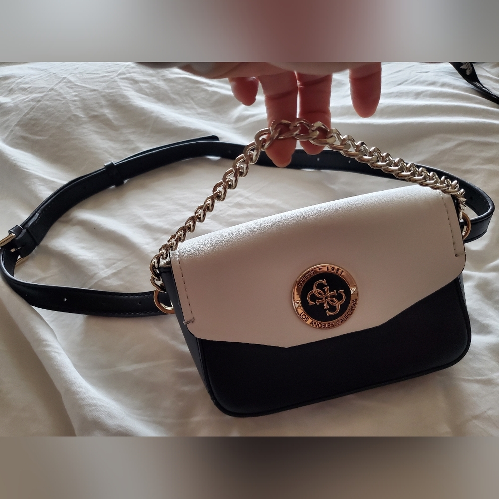Guess Black and White Mini Bag with Gold Chain